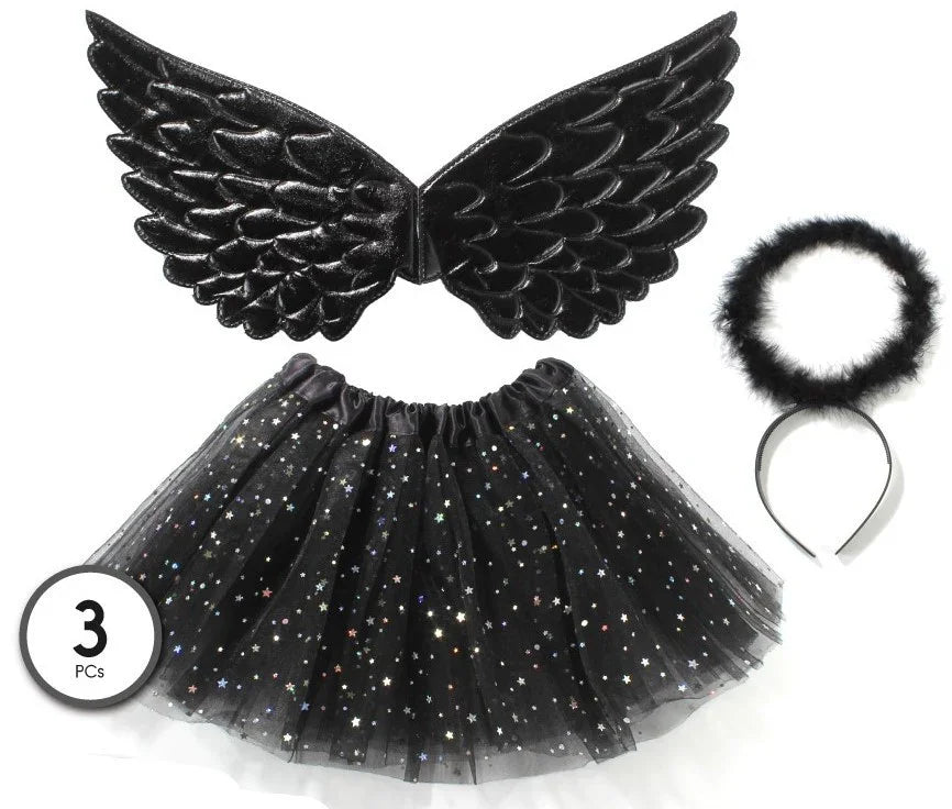 Kit de Ángel Negro Infantil con Tutú, Alas y Aureola Halloween - Terror Partilandia